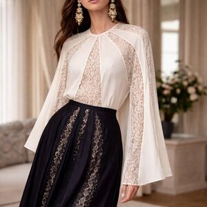 Stella McCartney Lace Cape Sleeve Blouse & Long Skirt Set size L, Ivory & black